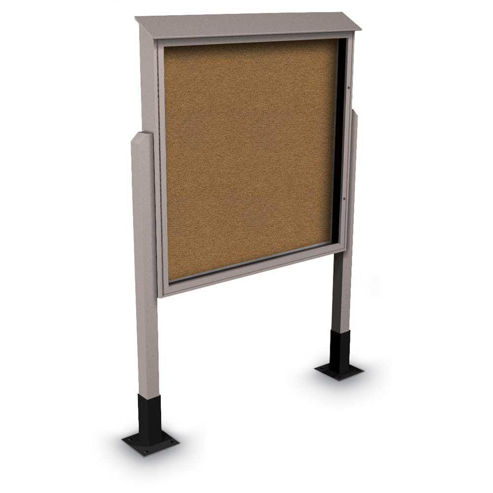 Enclosed Bulletin Board: 60" Wide, 60" High, Cork, Tan