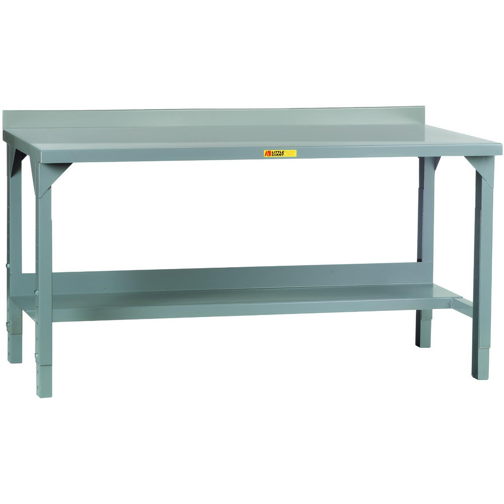 Work Bench: 60" Wide, 27 to 41" High, Powder Coated, 12 Gauge Steel Top, Steel Base, Gray