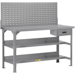 Heavy-Duty Use Workbench: 72" Wide, 30" Deep, 36" High, Powder Coated, Steel Top, Gray