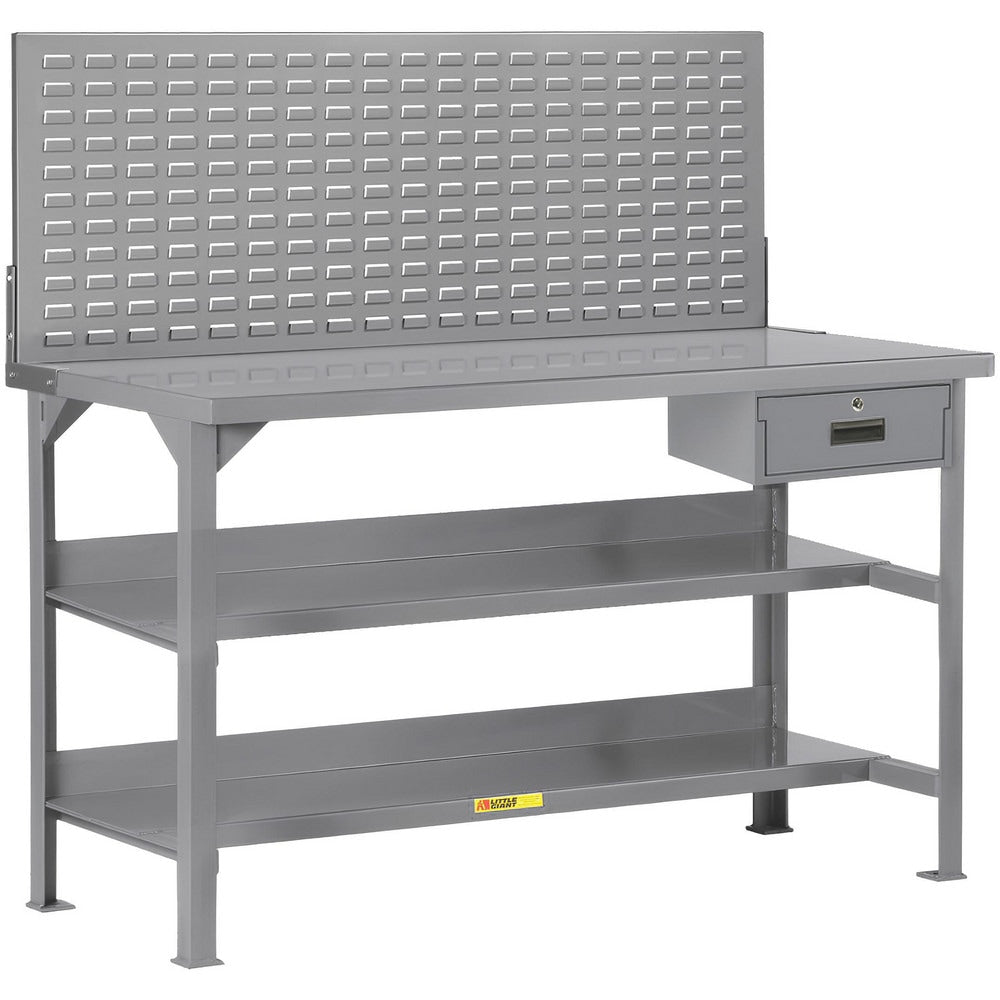 Heavy-Duty Use Workbench: 60" Wide, 24" Deep, 36" High, Powder Coated, Steel Top, Gray