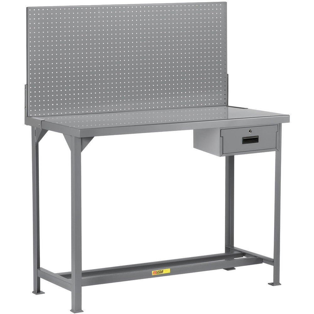 Heavy-Duty Use Workbench: 60" Wide, 30" Deep, 60" High, Powder Coated, Steel Top, Gray