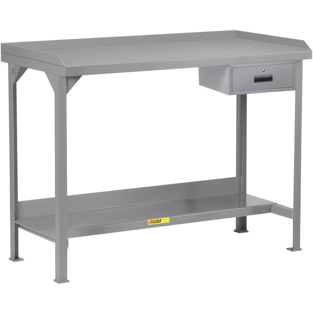 Work Bench: 84" Wide, 36" High, Powder Coated, 12 Gauge Steel Top, Steel Base, Gray