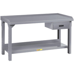 Work Bench: 60" Wide, 27 to 41" High, Powder Coated, 12 Gauge Steel Top, Steel Base, Gray