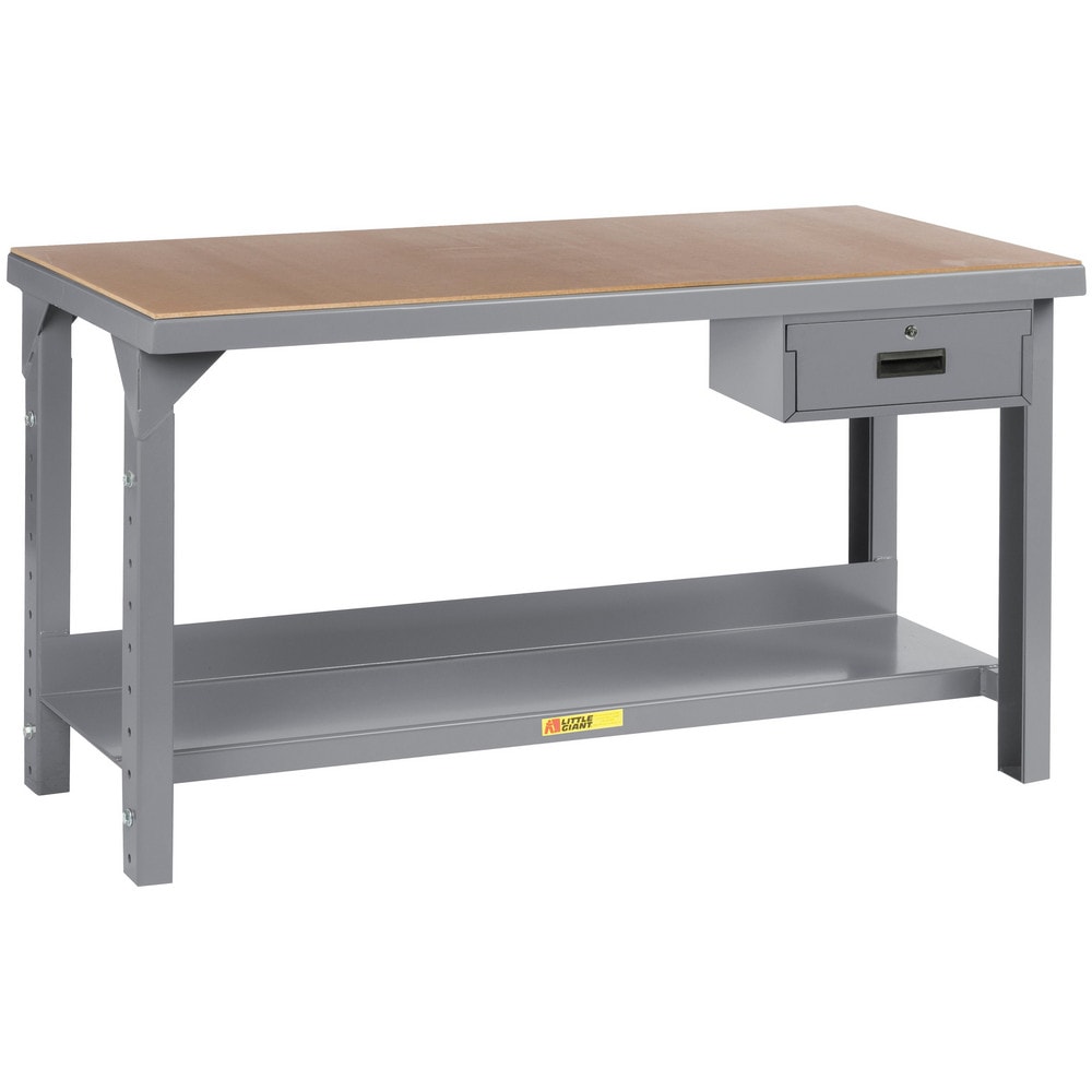 Heavy-Duty Use Workbench: 48" Wide, 24" Deep, 27 to 41" High, Powder Coated, Hardboard/Steel Top, Gray