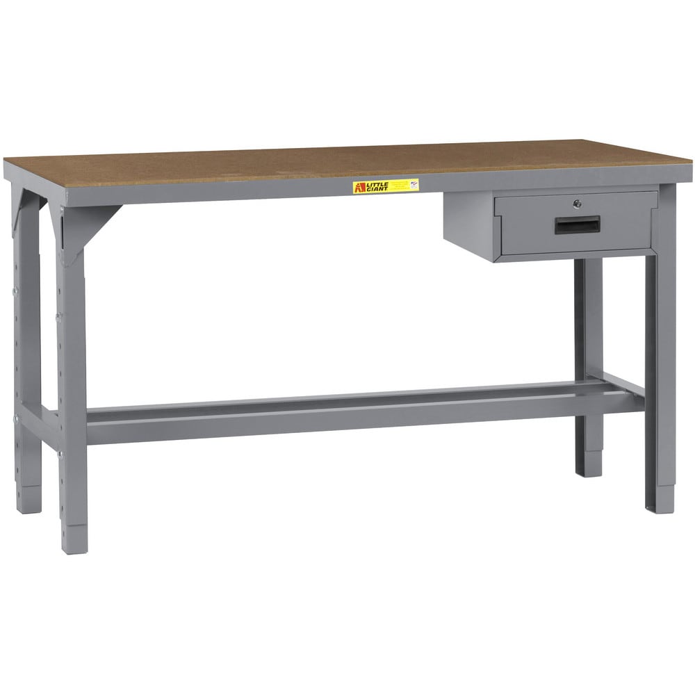 Heavy-Duty Use Workbench: 48" Wide, 30" Deep, 27 to 41" High, Powder Coated, Hardboard/Steel Top, Gray