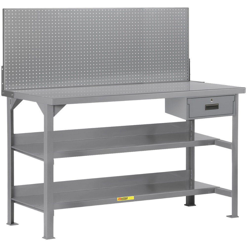 Heavy-Duty Use Workbench: 60" Wide, 24" Deep, 36" High, Powder Coated, Steel Top