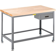 Work Table: 48" Wide, 30" Deep, 32 to 35" High, Powder Coated, Wood Top, Gray