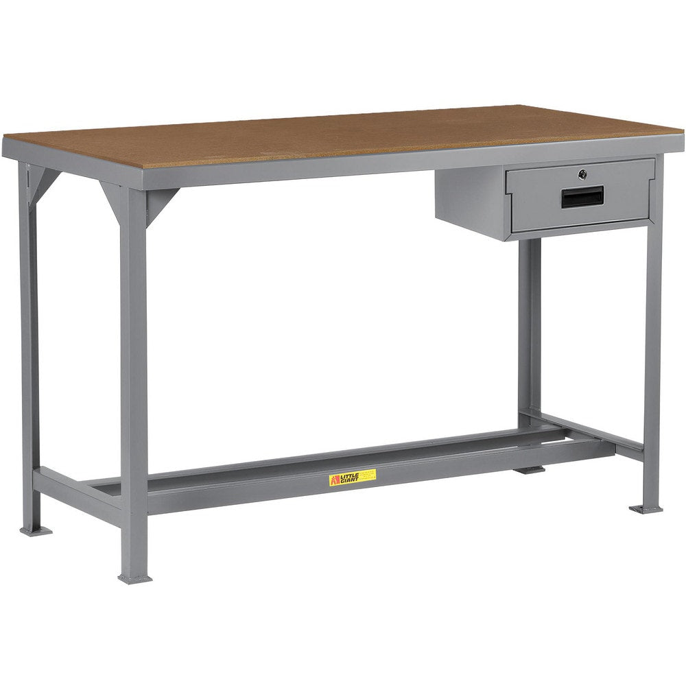 Heavy-Duty Use Workbench: 84" Wide, 36" Deep, 36" High, Powder Coated, Hardboard/Steel Top, Gray