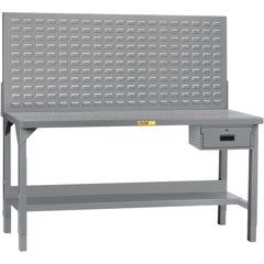 Heavy-Duty Use Workbench: 60" Wide, 36" Deep, 51 to 65" High, Powder Coated, Steel Top, Gray