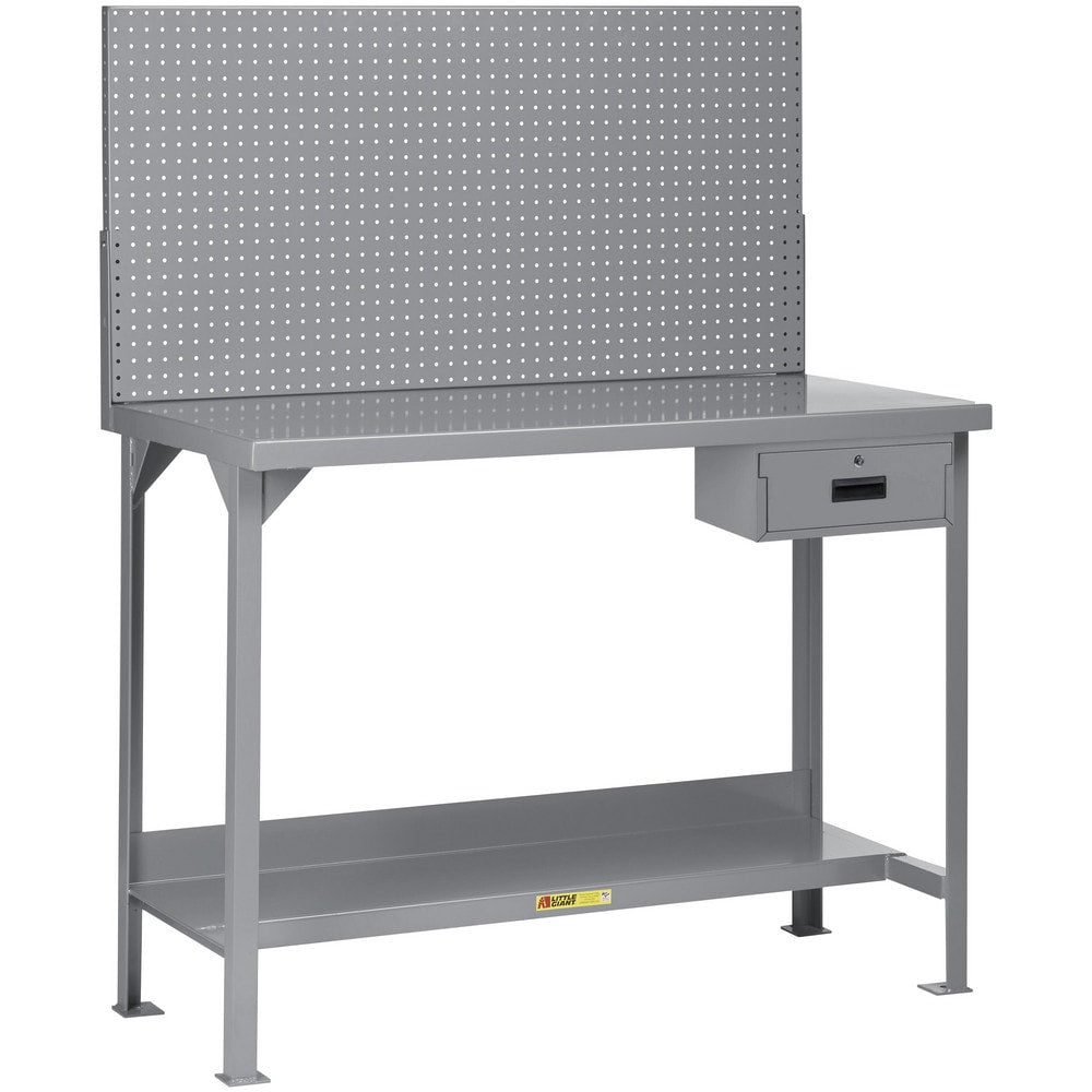 Heavy-Duty Use Workbench: 60" Wide, 36" Deep, 60" High, Powder Coated, Steel Top, Gray