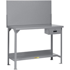 Heavy-Duty Use Workbench: 48" Wide, 24" Deep, 60" High, Powder Coated, Steel Top, Gray