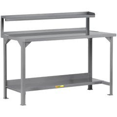 Heavy-Duty Work Bench with Riser: 48" Wide, 49 to 36" High, Powder Coated, 12 Gauge Steel Top, Steel Base, Gray