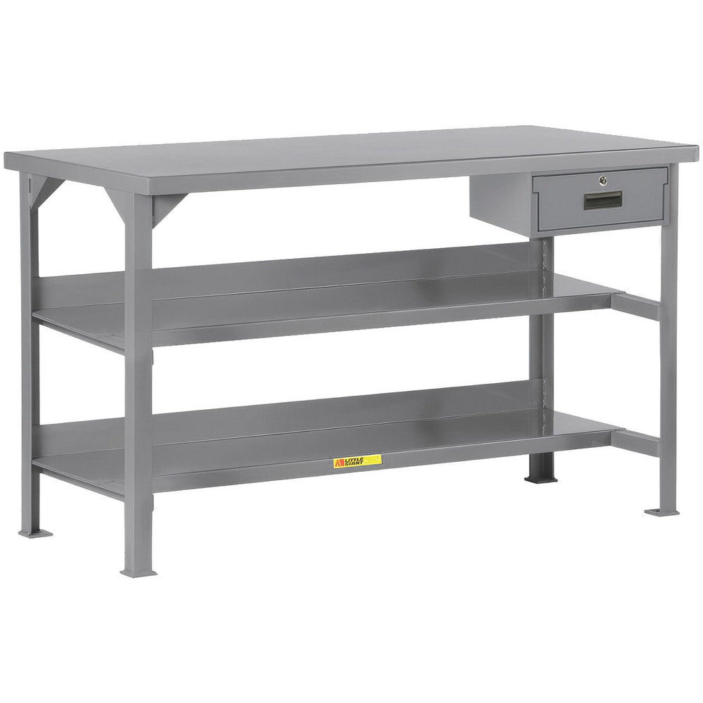 Heavy-Duty Use Workbench: 60" Wide, 36" Deep, 36" High, Powder Coated, Steel Top, Gray