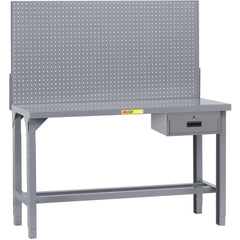 Heavy-Duty Use Workbench: 72" Wide, 36" Deep, 51 to 65" High, Powder Coated, Steel Top, Gray