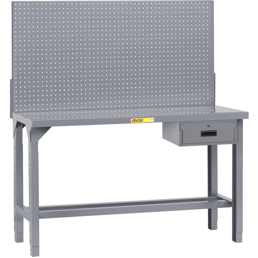 Heavy-Duty Use Workbench: 60" Wide, 24" Deep, 51 to 65" High, Powder Coated, Steel Top, Gray