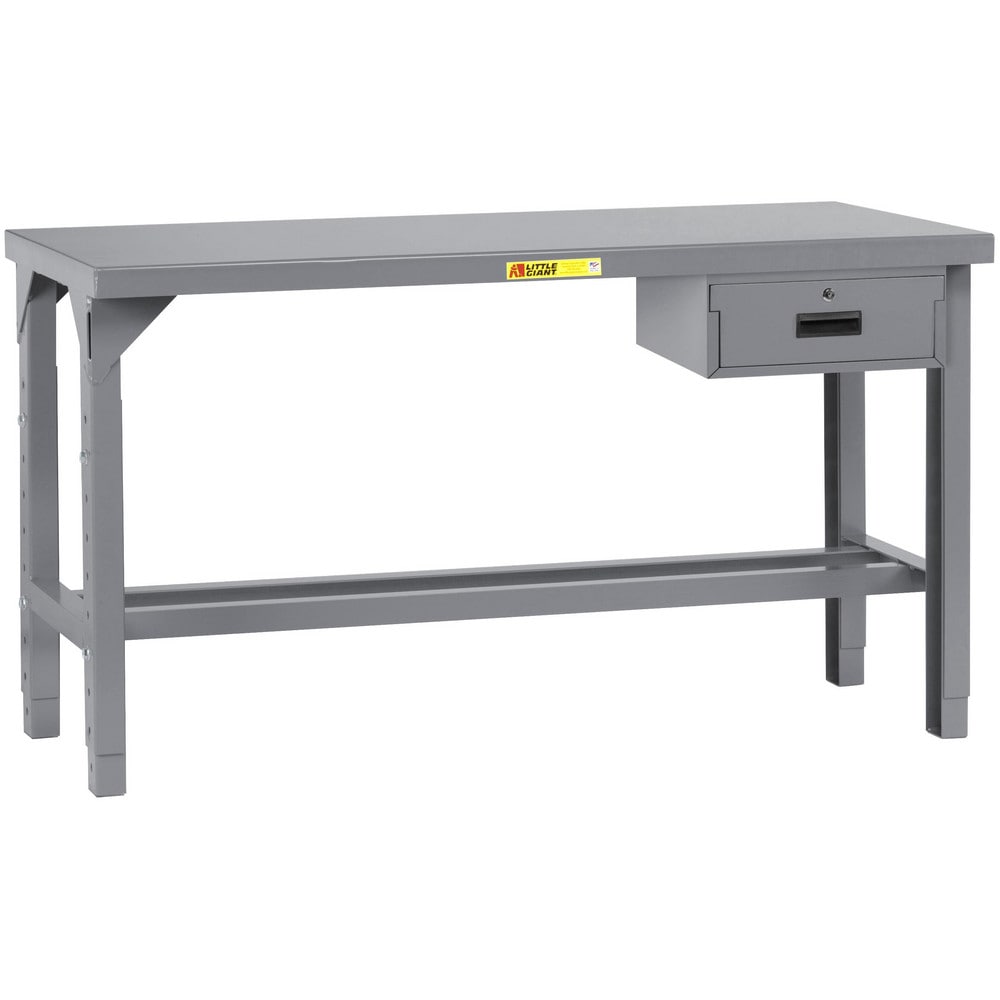 Height Adjustable Table: 48" Wide, 24 to 41" High, Powder Coated, 12 Gauge Steel Top, Steel Base, Gray