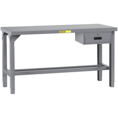 Height Adjustable Table: 84" Wide, 24 to 41" High, Powder Coated, 12 Gauge Steel Top, Steel Base, Gray