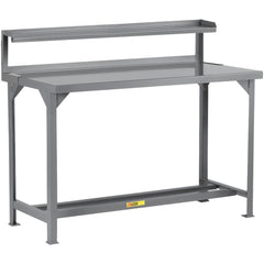 Heavy-Duty Work Bench with Riser: 72" Wide, 49 to 36" High, Powder Coated, 12 Gauge Steel Top, Steel Base, Gray