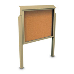 Enclosed Bulletin Board: 60" Wide, 48" High, Cork, Tan