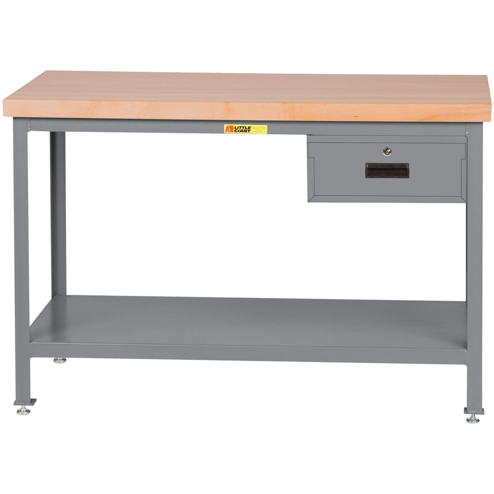 Work Table: 72" Wide, 30" Deep, 32 to 35" High, Powder Coated, Wood Top, Gray