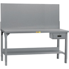 Heavy-Duty Use Workbench: 72" Wide, 36" Deep, 51 to 65" High, Powder Coated, Steel Top, Gray