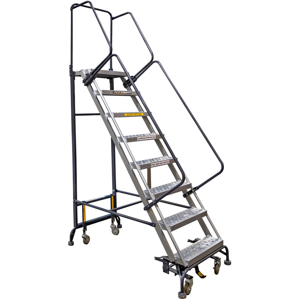 Rolling Ladder: 70" Platform, 450 lb Capacity, 7 Step, 27-1/2" Base Width