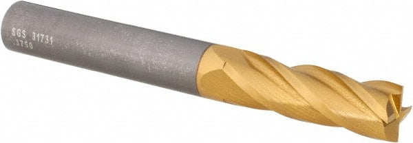 Square End Mill: 3/8" Dia, 1-1/8" LOC, 4 Flute, Solid Carbide