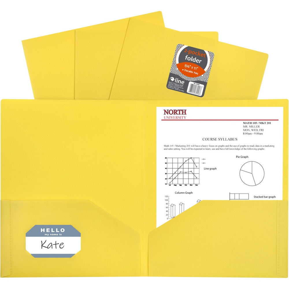 Portfolios, Report Covers & Pocket Binders; Color: Yellow; Overall Width: 9; Overall Length: 11.00; Material: Polypropylene