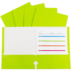 Portfolios, Report Covers & Pocket Binders; Color: Lime Green; Overall Width: 8.5 in; Overall Length: 11 in; Material: Paper