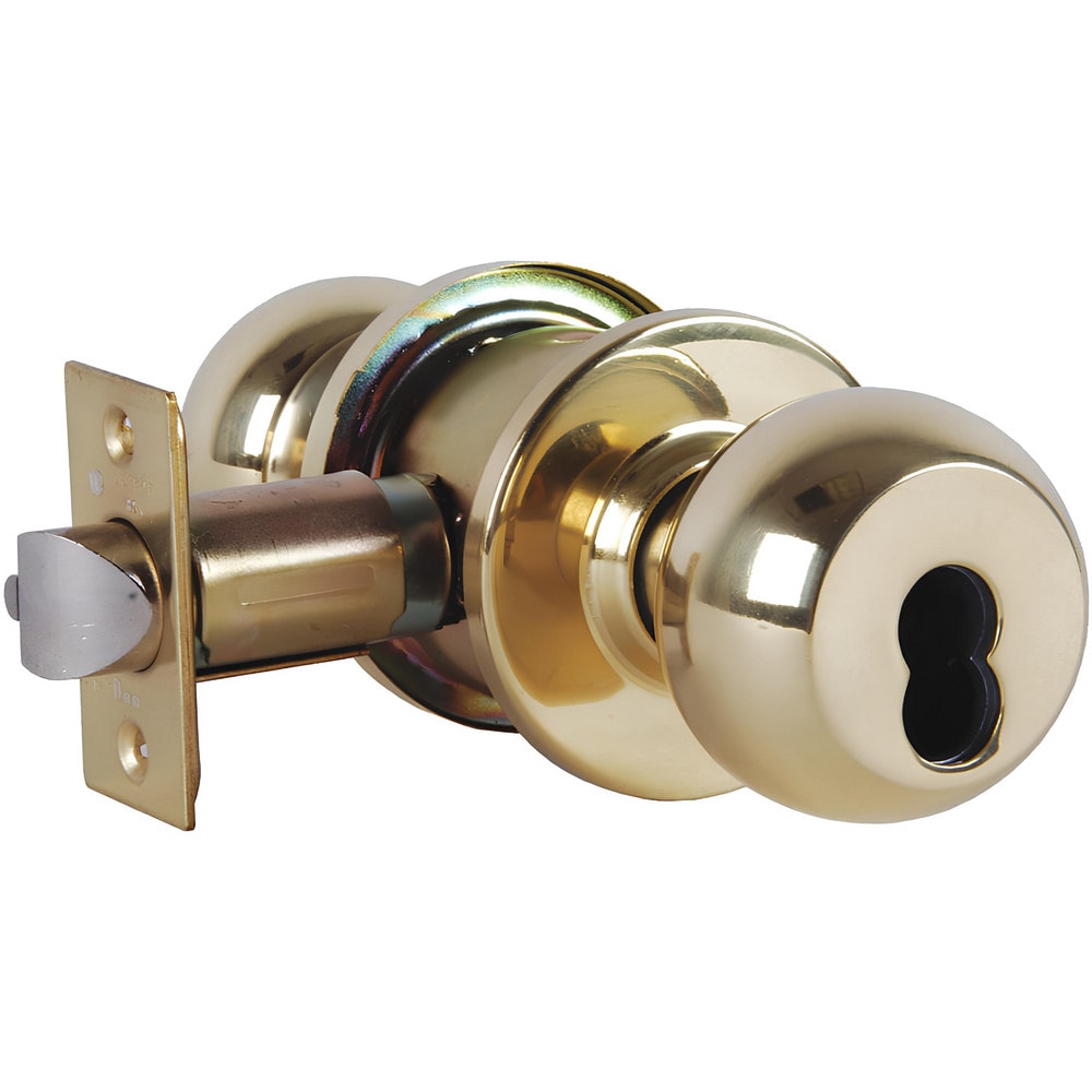 Knob Locksets; Type: Storeroom; Key Type: Keyed Different; Material: Metal; Finish/Coating: Bright Brass; Compatible Door Thickness: 1-3/8" to 1-3/4"; Backset: 2.375; Lockset Grade: Grade 2