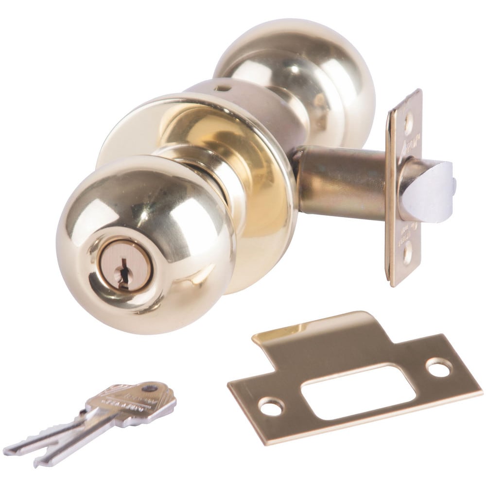 Knob Locksets; Type: Storeroom; Key Type: Keyed Different; Material: Metal; Finish/Coating: Bright Brass; Compatible Door Thickness: 1-3/8" to 1-3/4"; Backset: 2.375; Lockset Grade: Grade 2