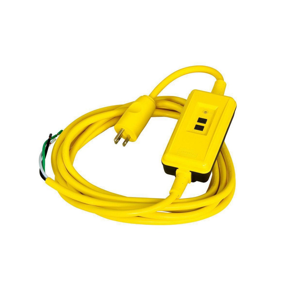 Power Protection Products, GFCI Linecords, Commercial, Manual Set, 15A 120V AC, 5-15R, 15' Cord Length, 4-6 mA Trip Level, Black and Yellow