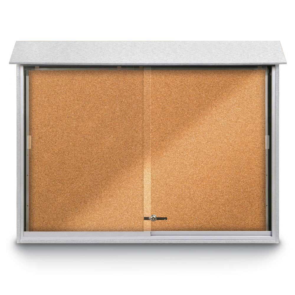 Enclosed Cork Bulletin Board: 52" Wide, 40" High, Cork, Natural Tan