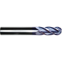 Ball End Mill: 1" Dia, 1-1/2" LOC, 4 Flute, Solid Carbide