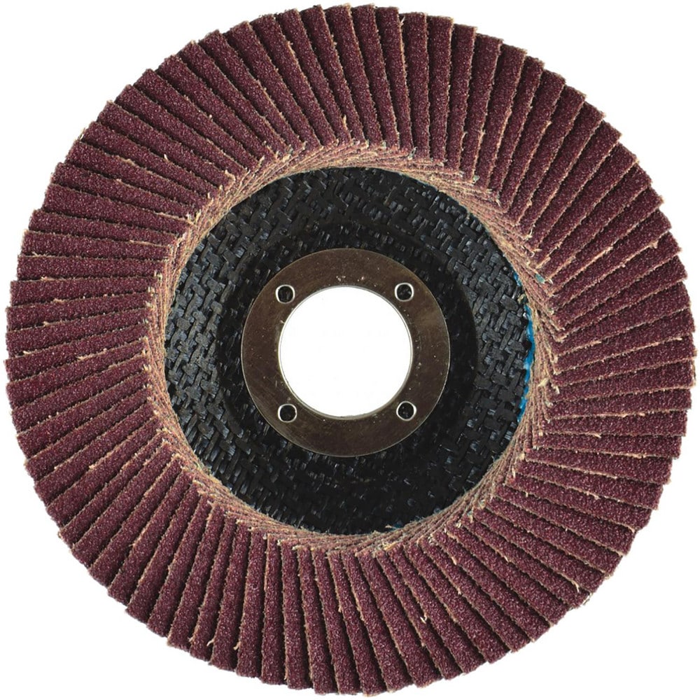 Flap Disc:  4" Dia, 5/8" Hole, 80 Grit, Aluminum Oxide, Type 27