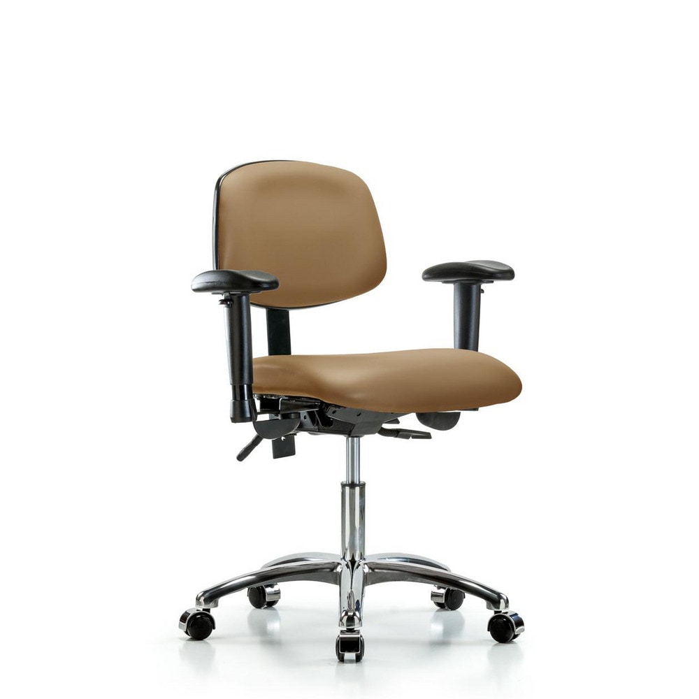 Ergonomic Multifunction Task Chair: Vinyl, 24" Seat Height, Taupe