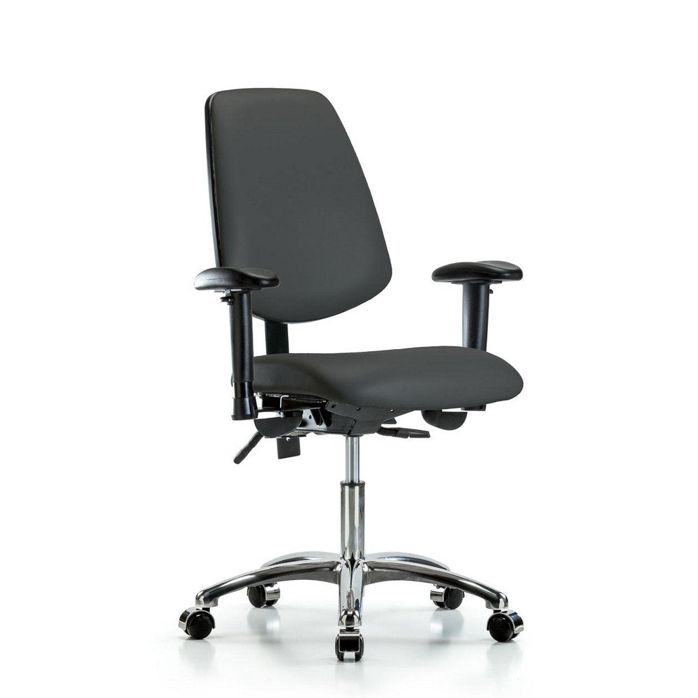 Ergonomic Multifunction Task Chair: Vinyl, 24" Seat Height, Charcoal