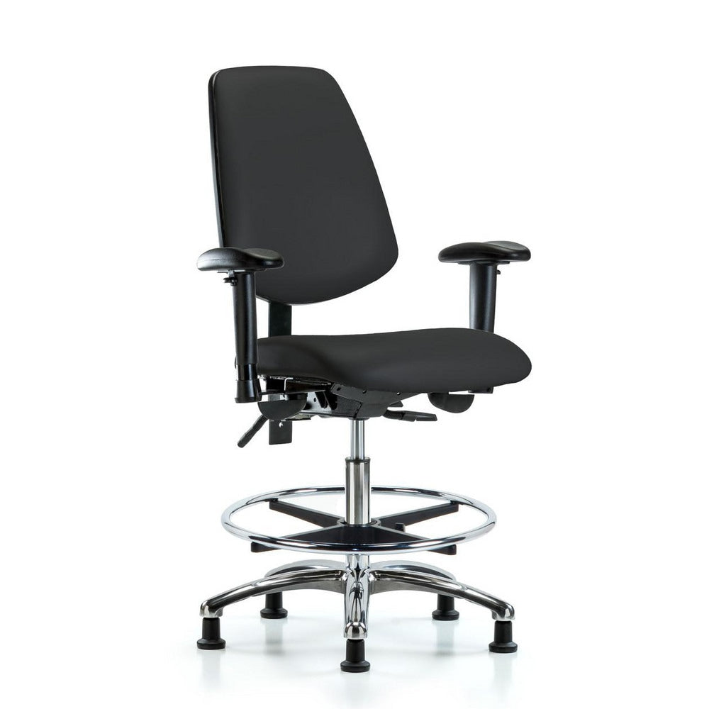 Ergonomic Multifunction Task Chair: Vinyl, 29" Seat Height, Black