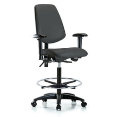 Ergonomic Multifunction Task Chair: Vinyl, 37" Seat Height, Charcoal