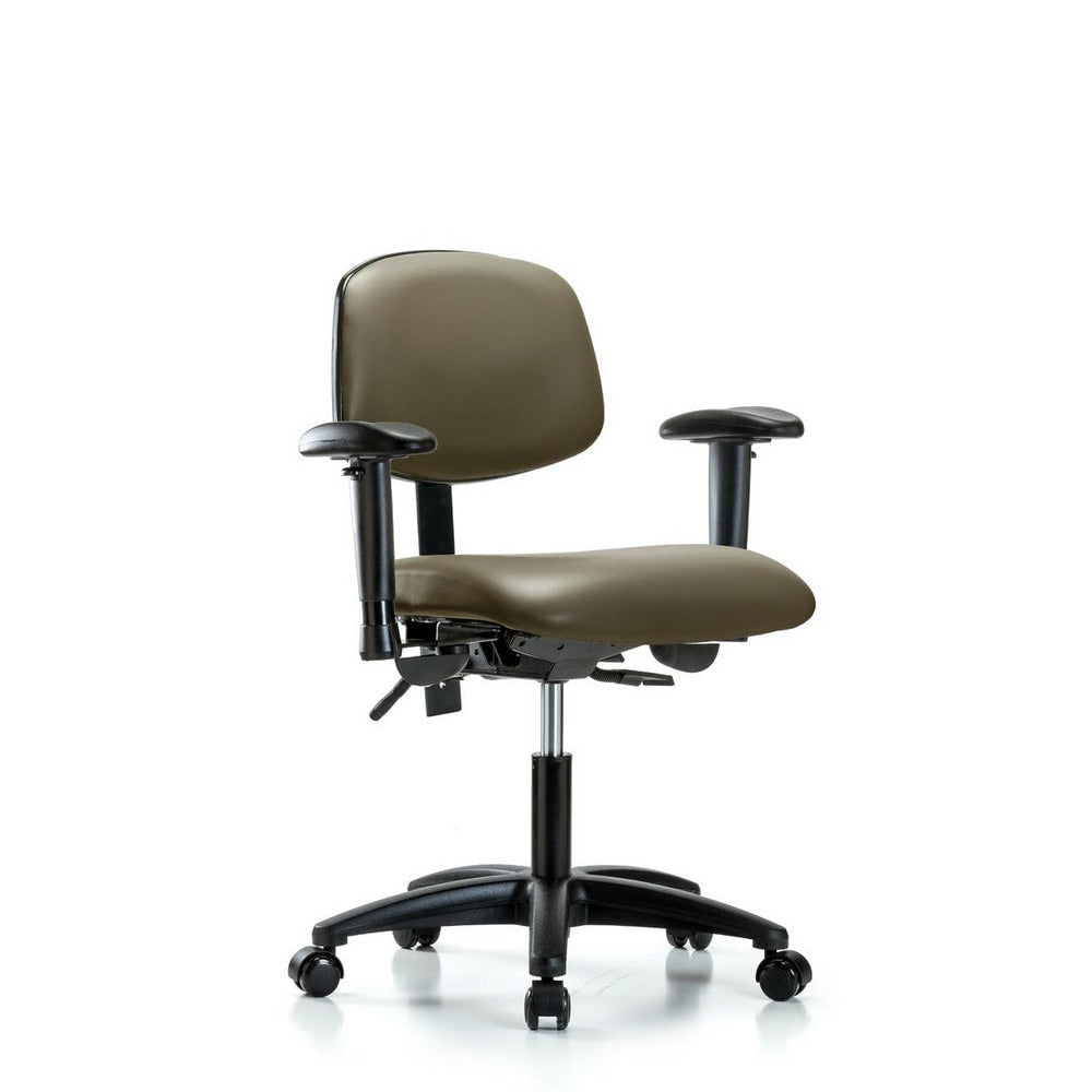 Ergonomic Multifunction Task Chair: Vinyl, 23" Seat Height, Taupe