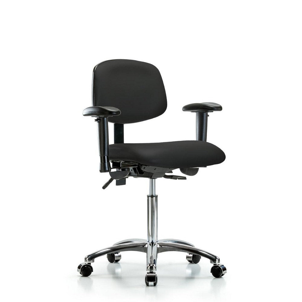 Ergonomic Multifunction Task Chair: Vinyl, 29" Seat Height, Black