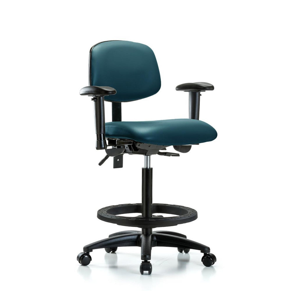 Ergonomic Multifunction Task Chair: Vinyl, 34-1/2" Seat Height, Marine Blue