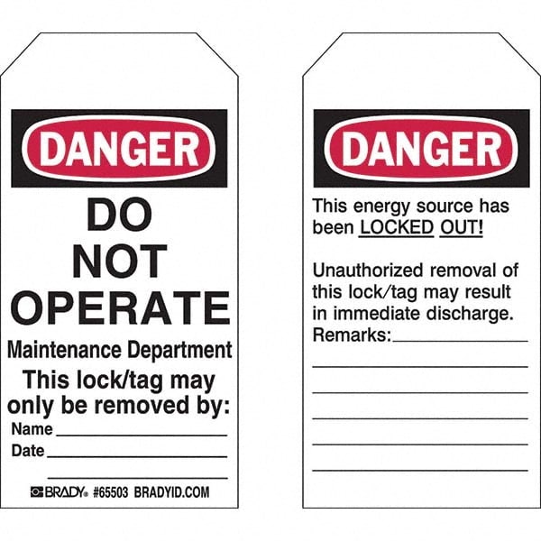 Do Not Operate Tag: 5-3/4" High, 3" Wide, Paper, "DANGER"