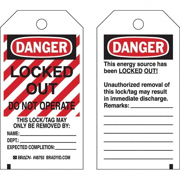 Do Not Operate Tag: 5-3/4" High, 3" Wide, Paper, "DANGER"