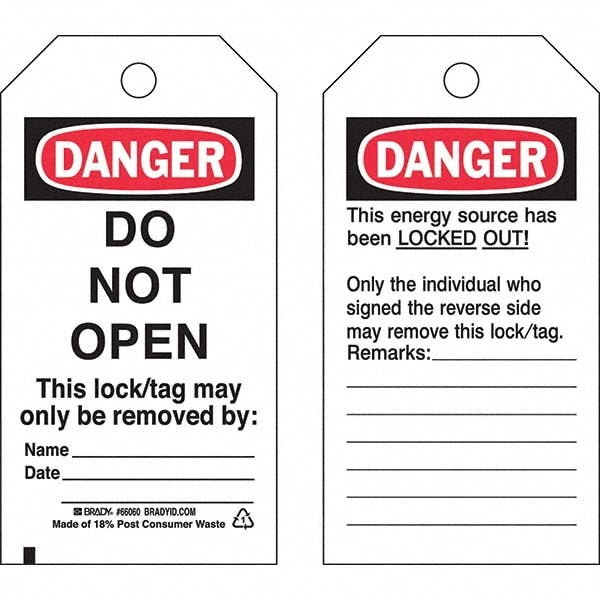 Do Not Operate Tag: 5-3/4" High, 3" Wide, Paper, "DANGER"