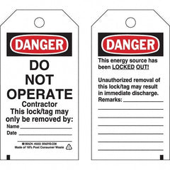 Do Not Operate Tag: 5-3/4" High, 3" Wide, Polyester, "DANGER"