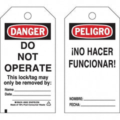 Do Not Operate Tag: 5-3/4" High, 3" Wide, Paper, "DANGER"