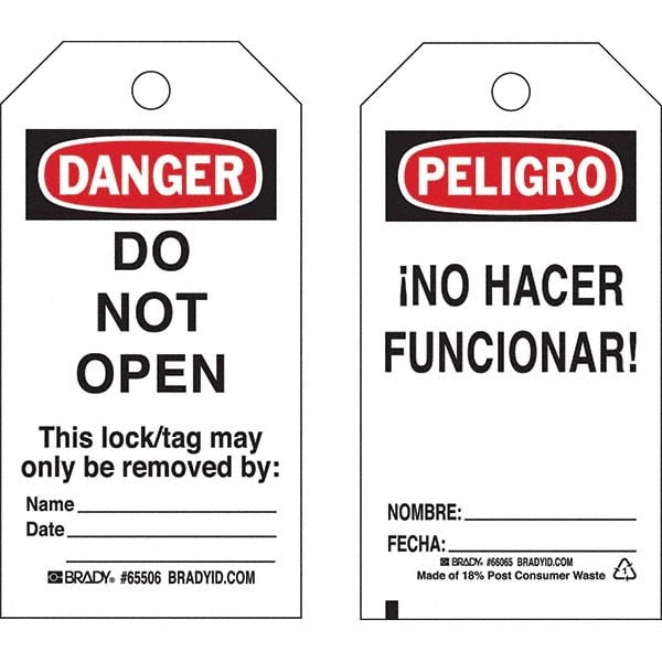 Do Not Operate Tag: 5-3/4" High, 3" Wide, Polyester, "DANGER"