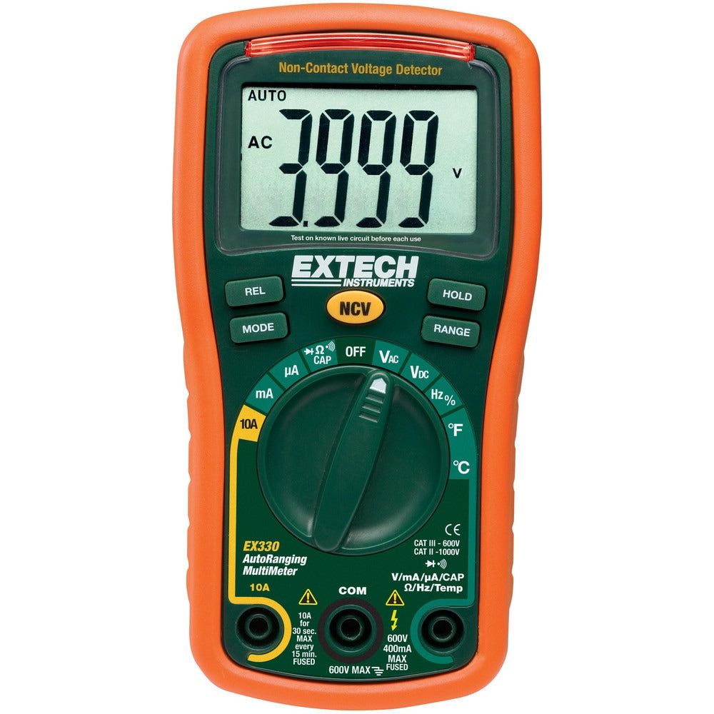 Multimeters; Multimeter Type: Auto Ranging, Digital; Measures: Resistance, Temperature, AC Current, DC Voltage, Capacitance, Frequency, Continuity, Current, AC Voltage, Diode Test; Maximum DC Voltage: 600; Maximum AC Voltage: 600; Maximum DC Current (A):