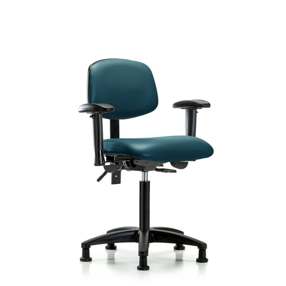 Ergonomic Multifunction Task Chair: Vinyl, 28-1/4" Seat Height, Marine Blue